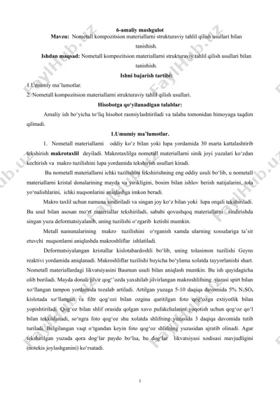 nometall kompozitsion materiallarni strukturaviy tahlil qilish usullari — DOCX