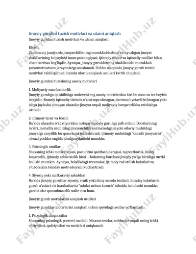 jinoyiy guruhni tuzish motivlari va ularni aniqlash — DOCX