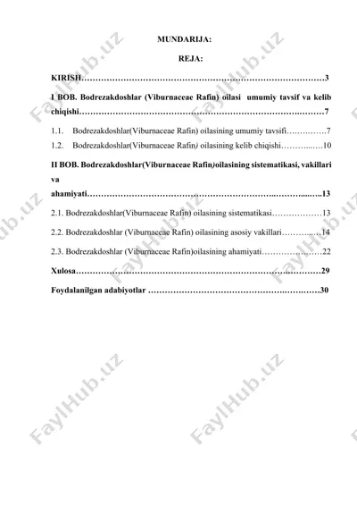 bodrezakdoshlar (viburnaceae rafin) oilasi — DOCX