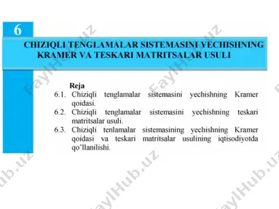 chiziqli tenglamalar sistemalarini yechishning kramer va teskari matritsalar usuli — PPT