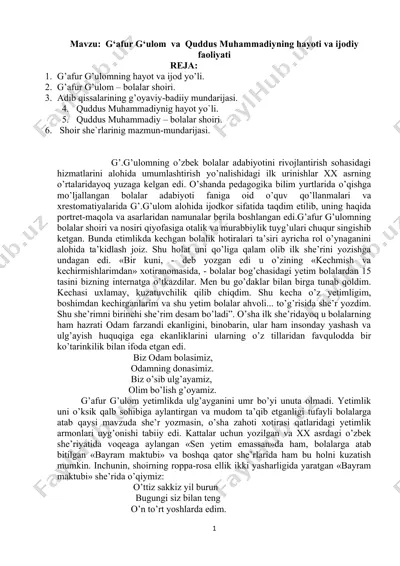 g‘afur g‘ulom va quddus muhammadiyning hayoti va ijodiy faoliyati — DOCX