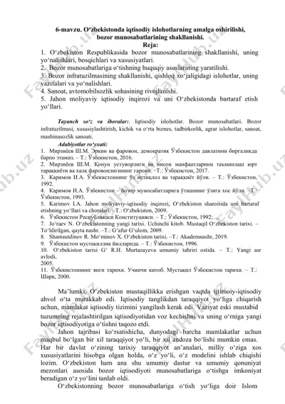 o'zbekistonda iqtisodiy islohotlarning amalga oshirilishi — DOCX
