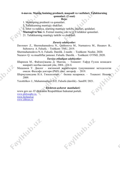 mantiq fanining predmeti, maqsadi va vazifalari — DOCX