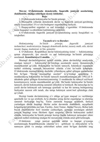 o‘zbekistonda demokratik, fuqarolik jamiyati asoslarining shakllanishi — DOC