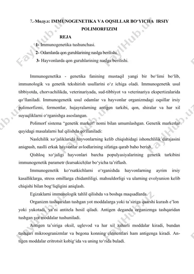 immunogenetika va oqsillar bo‘yicha irsiy polimorfizm — DOCX
