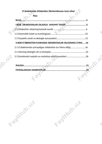 zirkdoshlar (berberidaceae juss) oilasi — DOCX