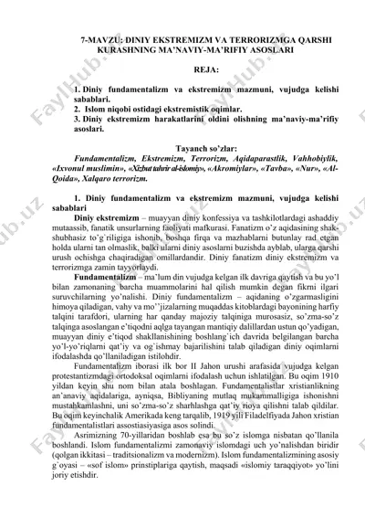 diniy ekstremizm va terrorizmga qarshi kurashning ma’naviy-ma’rifiy asoslari — DOCX