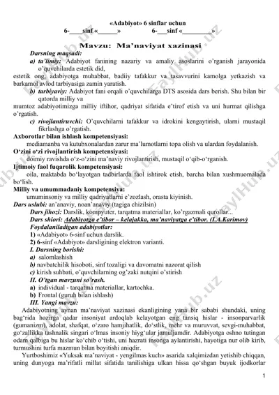 adabiyot 6 sinflar uchun — DOC