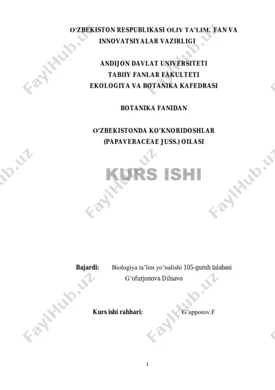 o'zbekistonda ko'knoridoshlar (papaveraceae juss.) oilasi — PDF