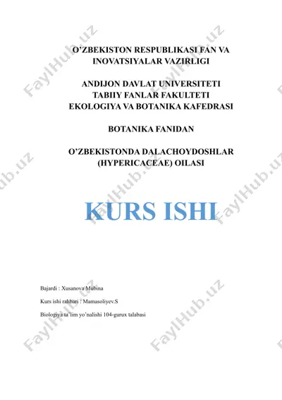 o’zbekistonda dalachoydoshlar (hypericaceae) oilasi — DOCX