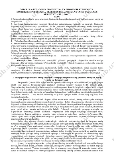 pedagogik diagnostika va pedagogik koreksiya — DOCX
