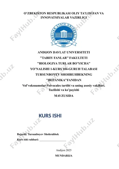 vol'voksnamolar-volvocales tartibi va uning asosiy vakillari. tuzilishi va ko'payishi — DOCX