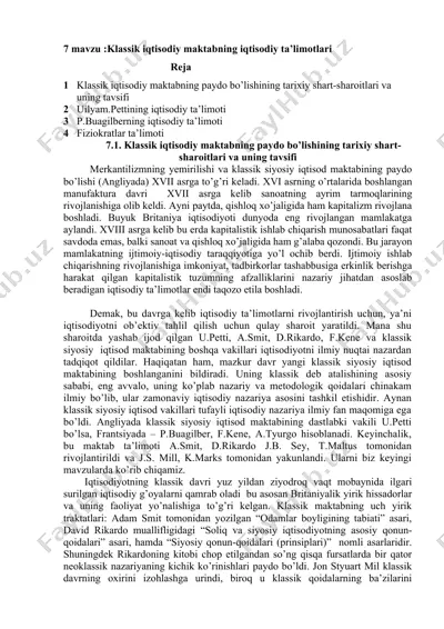 klassik iqtisodiy maktabning iqtisodiy ta’limotlari — DOC