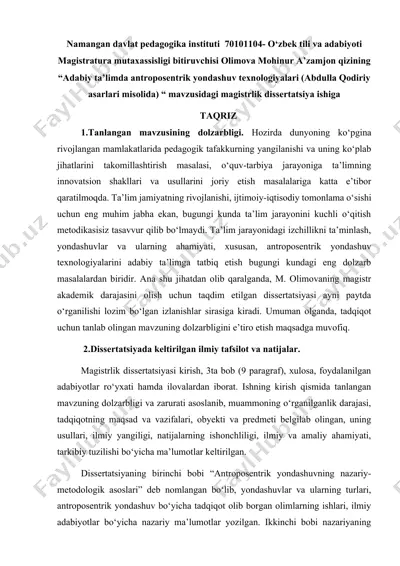 adabiy ta’limda antroposentrik yondashuv texnologiyalari (abdulla qodiriy asarlari misolida) — DOCX