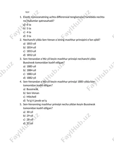 sen-venan elastik muvozanat testi — DOCX