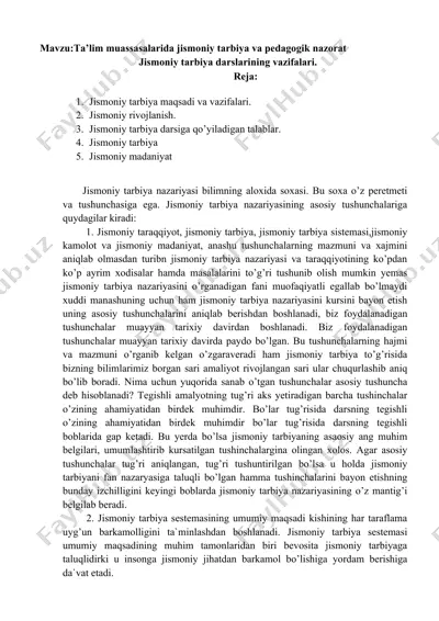 jismoniy tarbiya darslarining vazifalari — DOCX
