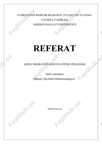 aholi migratsiyasini statistik o'rganish referati — DOCX