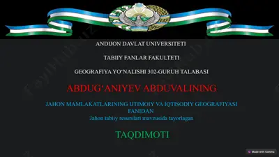 jahon mamlakatlarining ijtimoiy va iqtisodiy geografiyasi — PPTX
