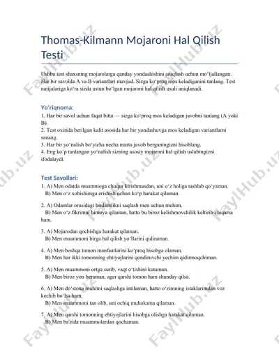 thomas-kilmann mojaroni hal qilish testi — DOCX