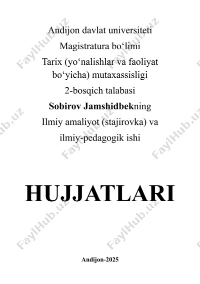 andijon davlat universiteti magistratura bo‘limi tarix (yo‘nalishlar va faoliyat bo‘yicha) mutaxassisligi — DOCX