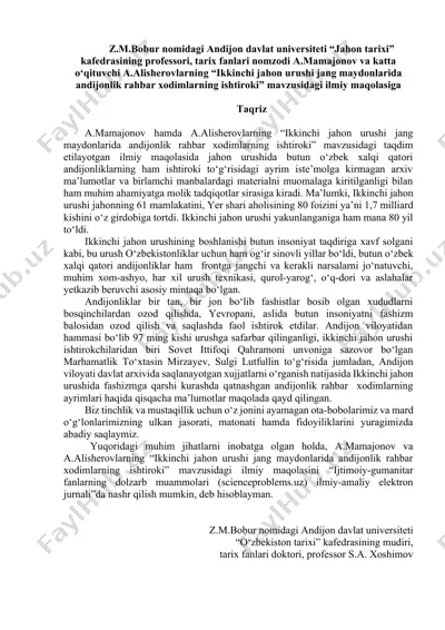 "ikkinchi jahon urushi jang maydonlarida andijonlik rahbar xodimlarning ishtiroki" — DOCX