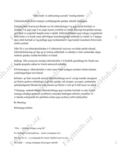 “ona-mehr va tarbiyaning asosida” trening dasturi — DOCX