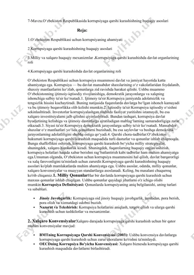 korrupsiyaga qarshi kurashishning huquqiy asoslari — DOCX