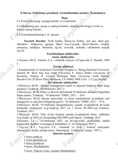 fizik kimyo predmeti. termodinamika asoslari. termokimyo. — DOCX