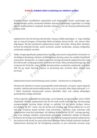 endokrin tizimi a'zolarining nur tekshiruv usullari — DOCX