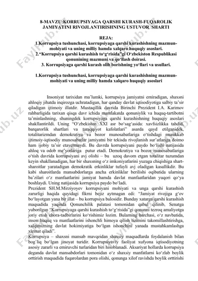 korrupsiyaga qarshi kurash — DOCX