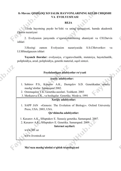 qishloq xo‘jalik hayvonlarining kelib chiqishi va evolyusiyasi — DOCX