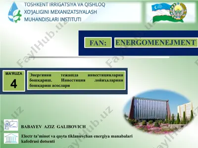 electrta’minot va qayta tiklanuvchan energiya manabalari kafеdrasi dotsenti babayev aziz galibovich — PPTX