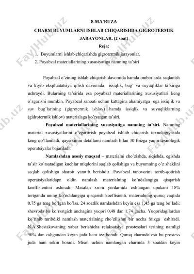 charm buyumlarini ishlab chiqarishda gigrotermik jarayonlar — DOC
