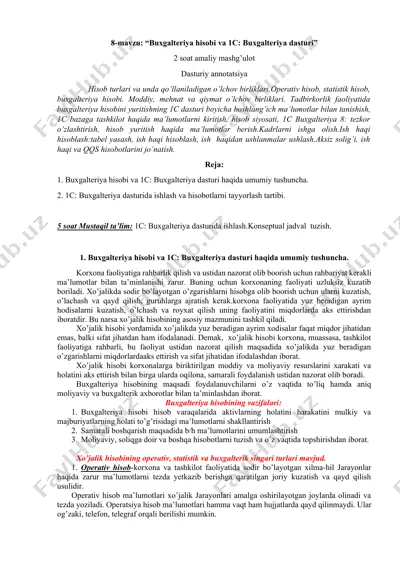 buxgalteriya hisobi va 1c: buxgalteriya dasturi — DOCX