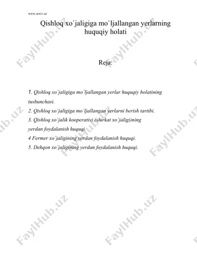 qishloq xo`jaligiga mo`ljallangan yerlarning huquqiy holati — DOC