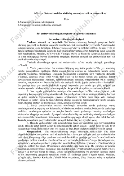 sut emizuvchilarning ekologiyasi va iqtisodiy ahamiyati — DOC