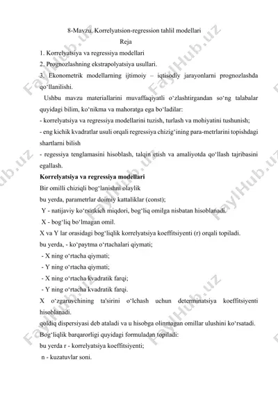 korrelyatsion-regression tahlil modellari — DOCX