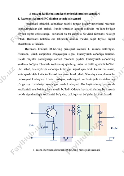 radiochastota kuchaytirgichlarning sxemalari — DOCX