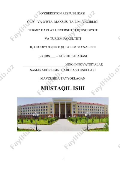 innovatsiyalar samaradorligini baholash usullari — DOCX