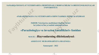 diktiokaulyoz (dictyocaulus avlodiga mansub qo‘zg‘atuvchilarni parazitlik qiluvchi invazion kasallik) — PPTX