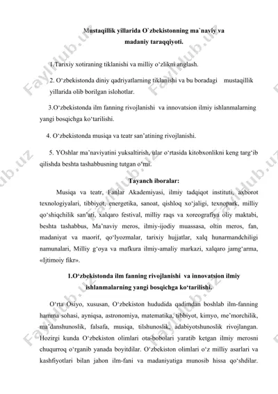 o‘zbekistonda ilm fanning rivojlanishi va innovatsion ilmiy ishlanmalarning yangi bosqichga ko‘tarilishi. — DOCX