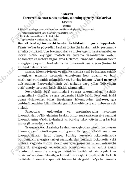 tortuvchi harakat tarkibi turlari, ularning qiyosiy sifatlari va tavsifi — DOCX