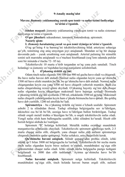 jismoniy yuklamaning yurak-qon tomir va nafas tizimi faoliyatiga ta’sirini o’rganish — DOCX