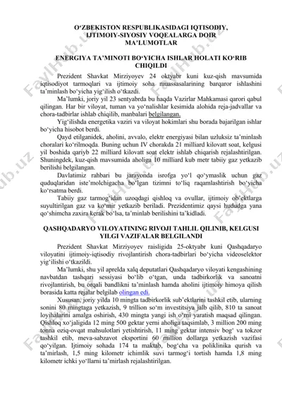 energetika ta'minoti bo'yicha ishlar holati — DOCX