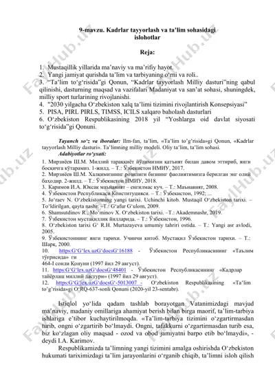 kadrlar tayyorlash va taʼlim sohasidagi islohotlar — DOCX