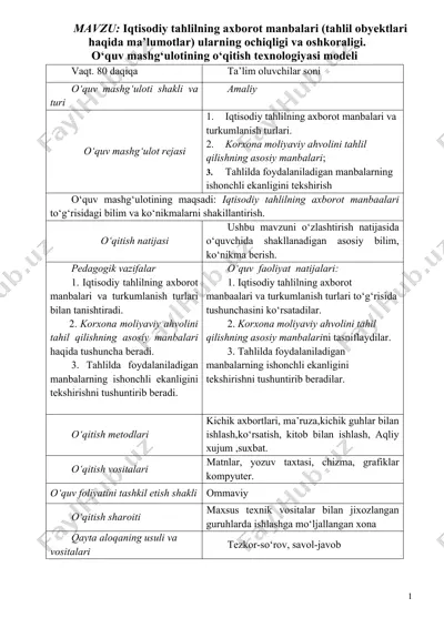 iqtisodiy tahlilning axborot manbalari haqida ma'lumotlar — DOCX