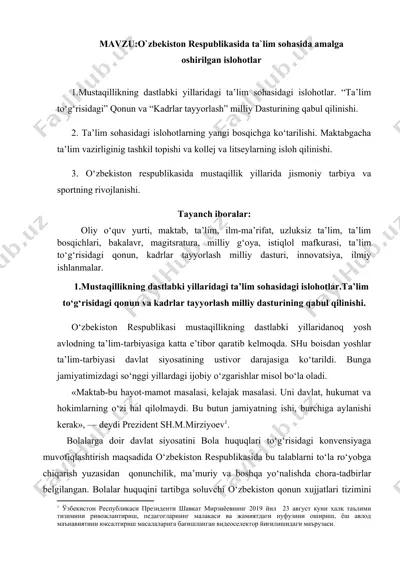 o‘zbekiston respublikasida ta’lim sohasidagi islohotlar — DOCX