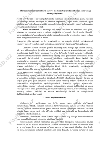 media savodxonlik va axborot madaniyati — DOCX