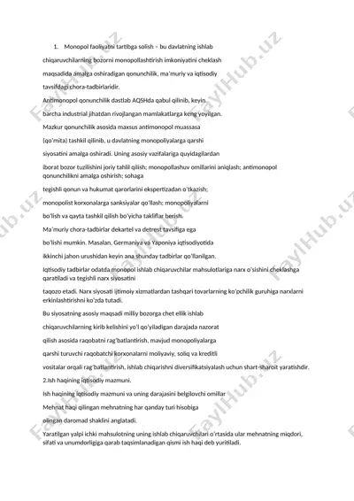 monopol faoliyatni tartibga solish — DOCX