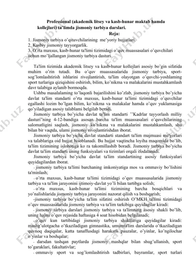 jismoniy tarbiya darslari uchun me’yoriy hujjatlari — DOCX